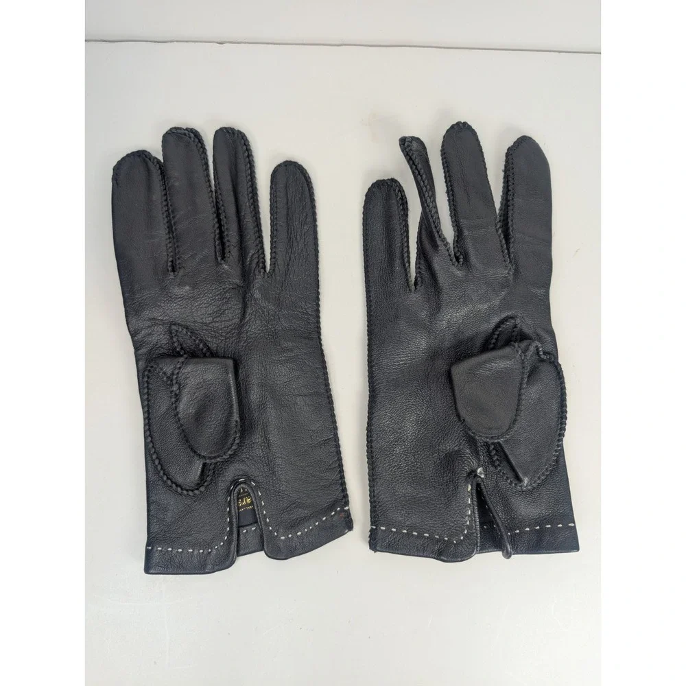 Sears Black Driving Gloves w/Tan Stitching Vintage Size Med 9-9.5